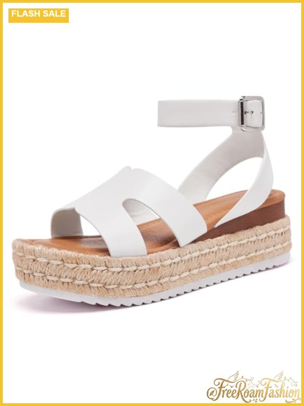 Platform Espadrille Sandals Adjustable Ankle Strap Buckle Wedge Open Toe Summer